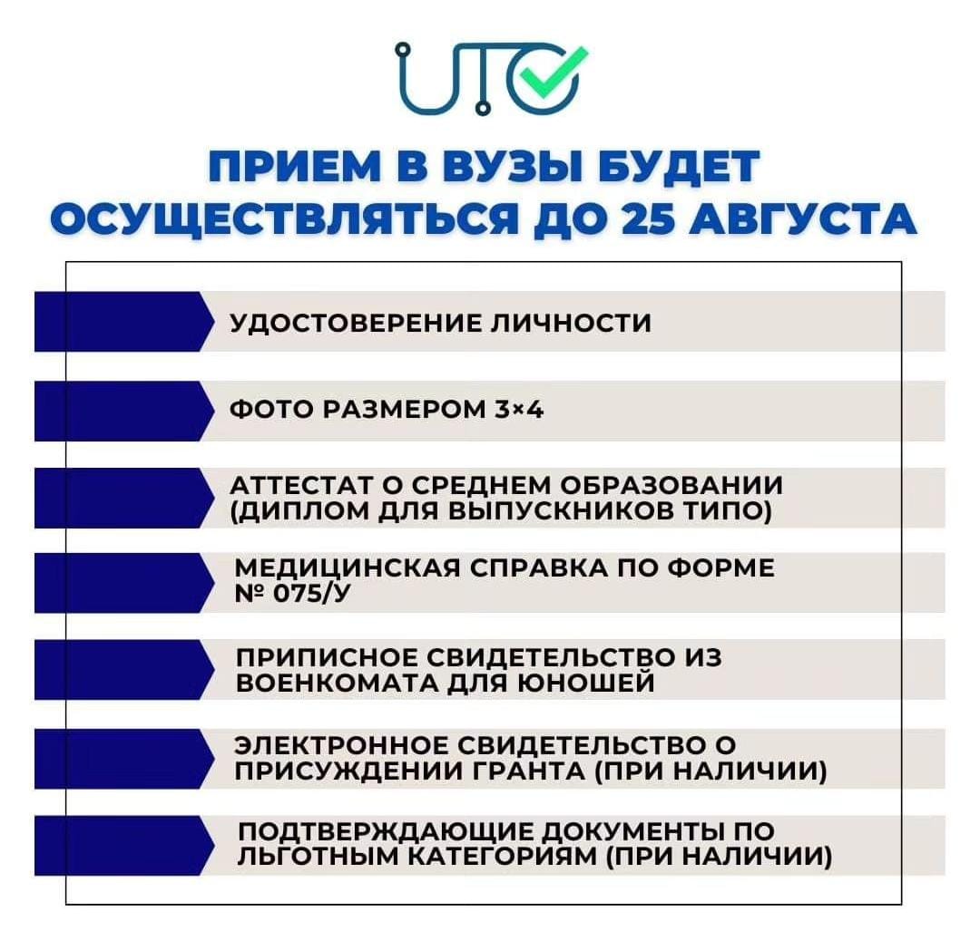 📣Прием документов в вузы будет осуществляться до 25 августа включительно.