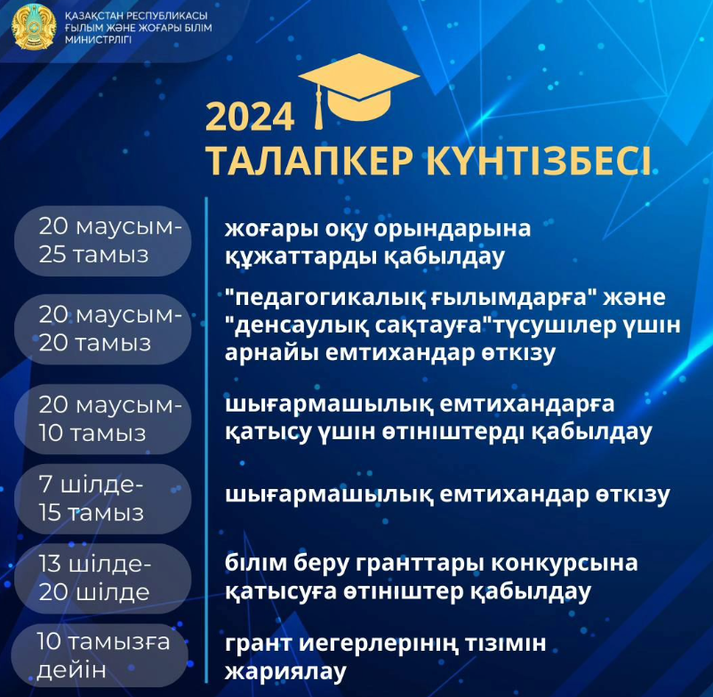 2024-2025 оқу жылына қабылдау үшін маңызды күндерді өткізіп алмаңыз!